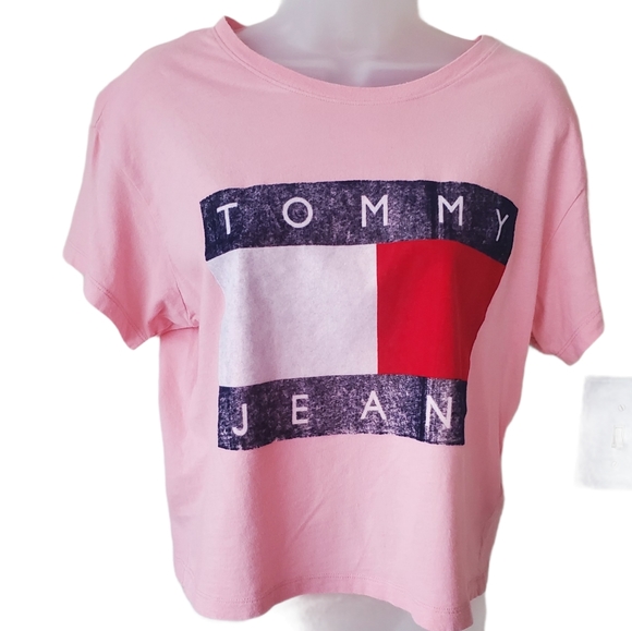 SOLD TOMMY JEANS Graphic Crop Tee Shirt Cotton Pink - Picture 4 of 14